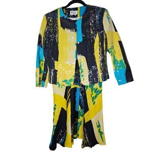 Vintage 90s Icinoo 8 Silk Sequin Dress Jacket Art To Wear Avant Garde Formal